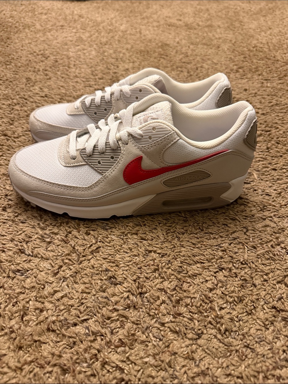 Nike Men Max Air White Sneakers with Red Swoosh